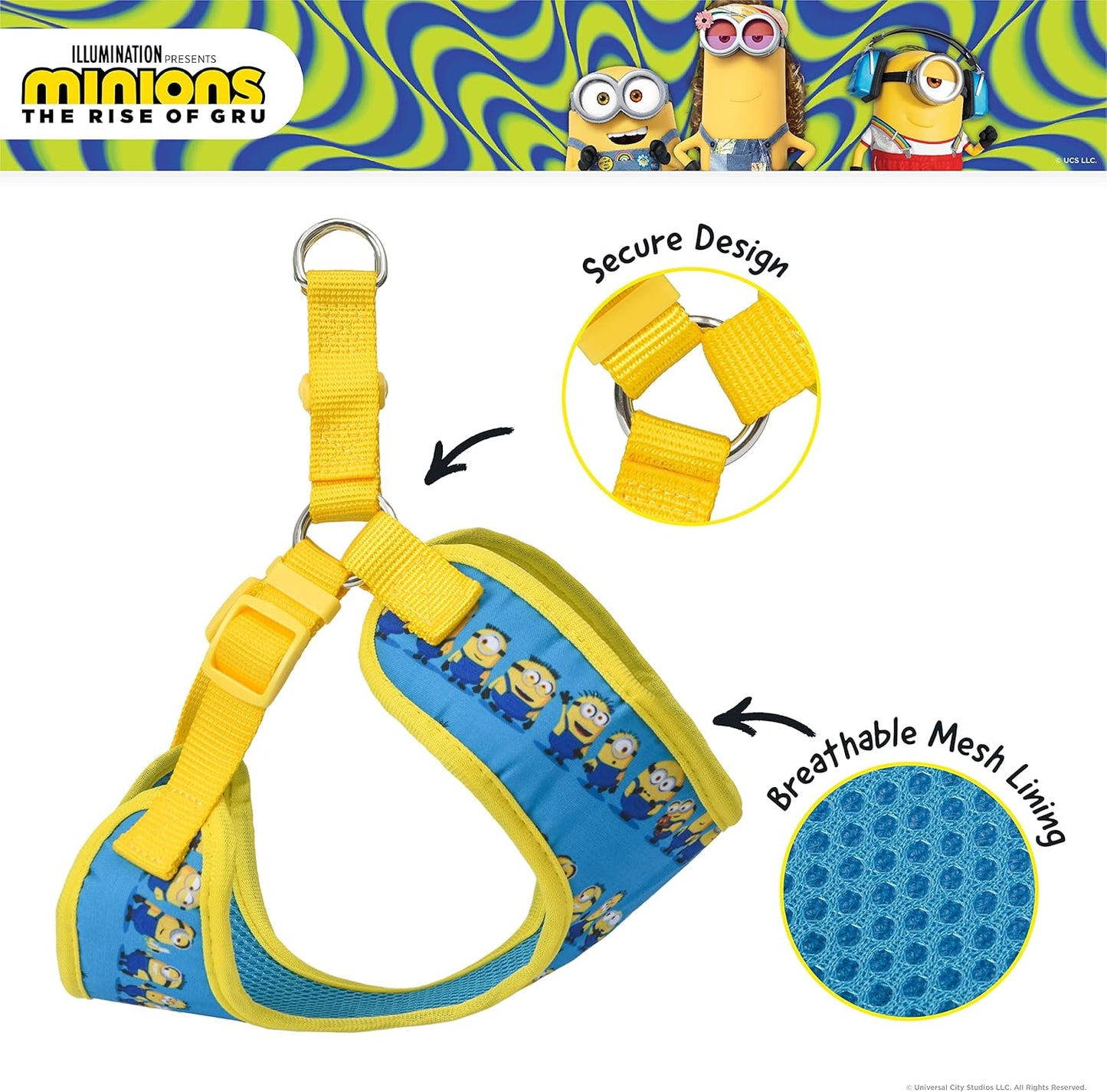 Dog Harness, Medium, Blue  in a Row | Comfortable Mesh No-Pull Dog Harness| Gifts for  Fans and Their Pets | Officially Licensed Pet Product from Universal Studios