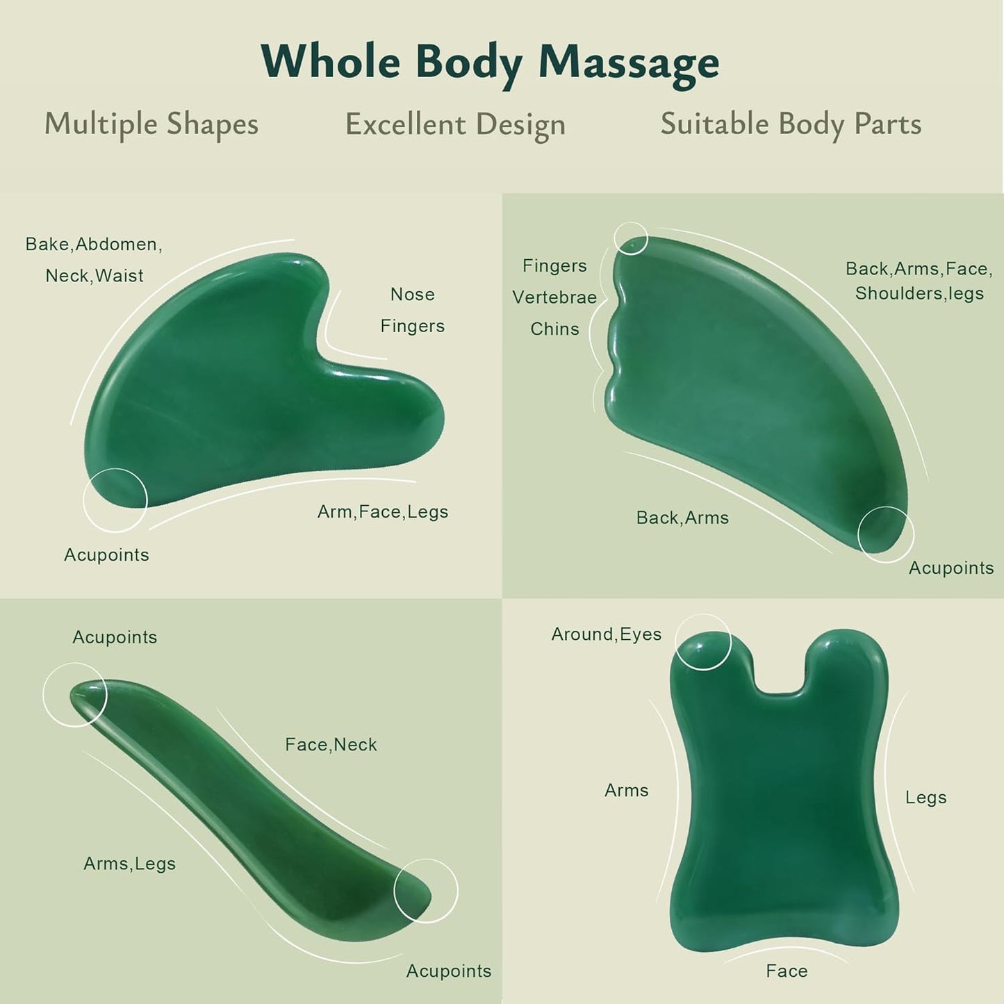 Guasha Massage Tool, 4 Pcs Gua Sha Facial Tool, Guasha Board for SPA Acupuncture Therapy Trigger Point Treatment, Gua Sha Scraping Massage Tool